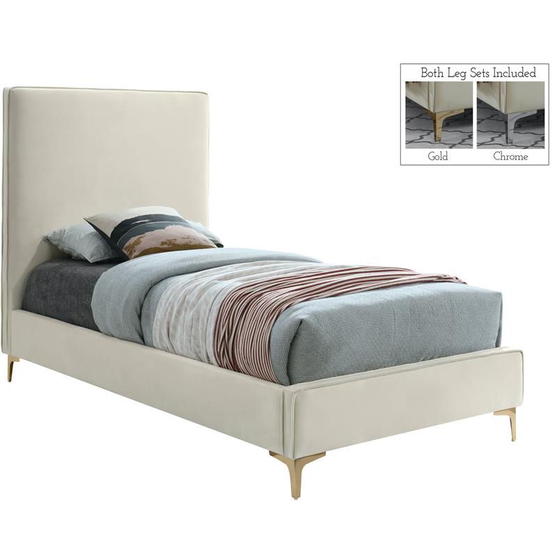 Meridian Furniture Geri Cream Velvet Twin Bed with Gold and Chrome Legs Included