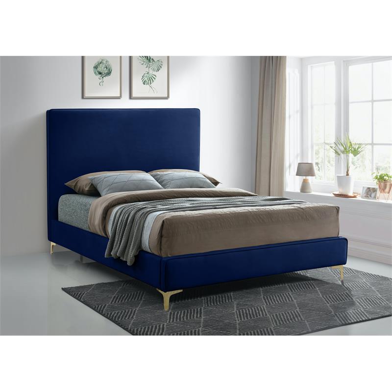 Meridian Furniture Geri Navy Velvet King Bed with Gold and Chrome Legs Included