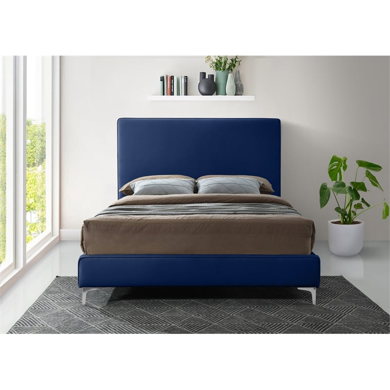 Meridian Furniture Geri Navy Velvet King Bed with Gold and Chrome Legs Included