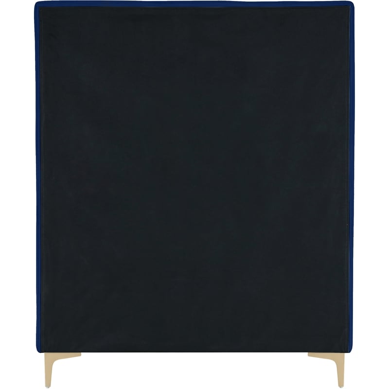 Meridian Furniture Geri Navy Velvet Twin Bed with Gold and Chrome Legs Included