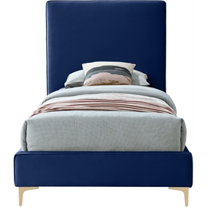 Meridian Furniture Geri Navy Velvet Twin Bed with Gold and Chrome Legs Included
