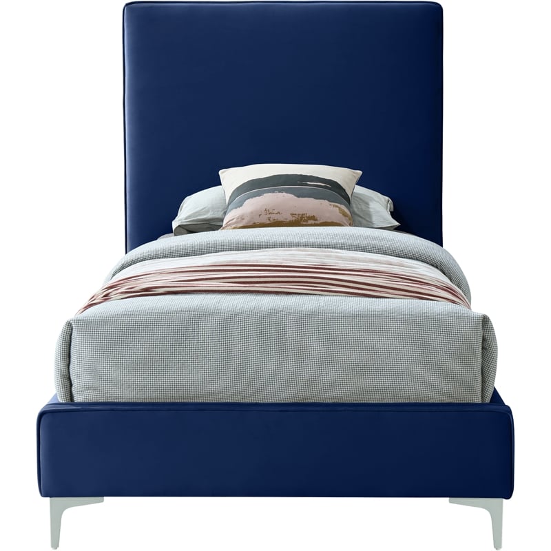 Meridian Furniture Geri Navy Velvet Twin Bed with Gold and Chrome Legs Included