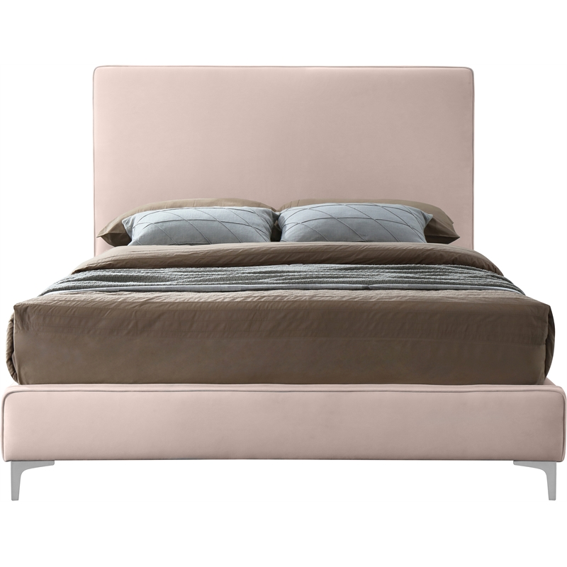 Meridian Furniture Geri Pink Velvet Full Bed with Gold and Chrome Legs Included
