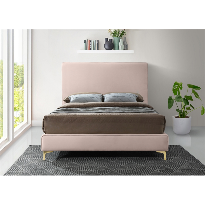 Meridian Furniture Geri Pink Velvet Full Bed with Gold and Chrome Legs Included