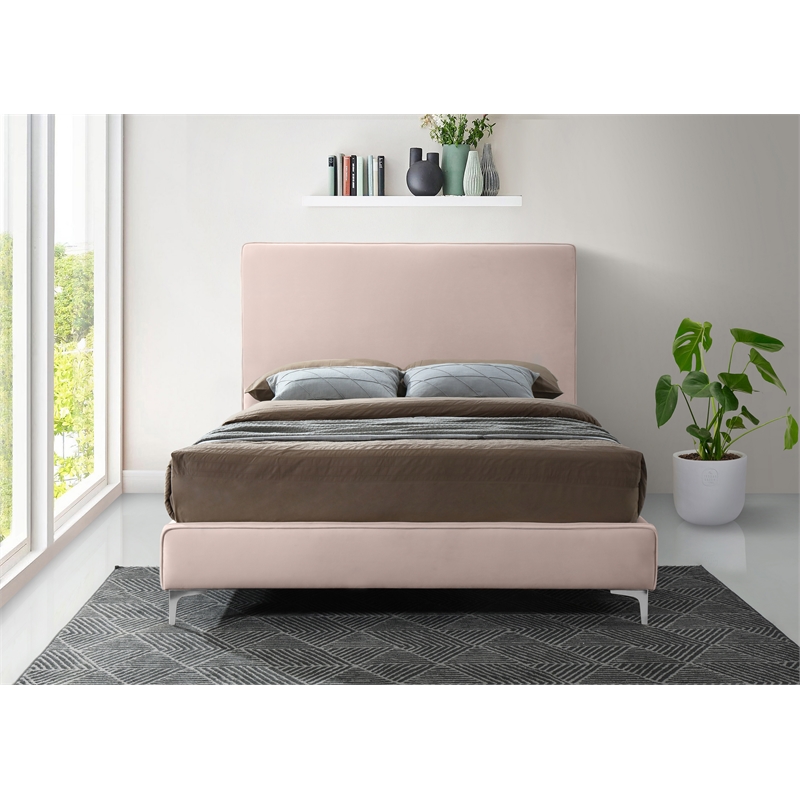 Meridian Furniture Geri Pink Velvet Full Bed with Gold and Chrome Legs Included