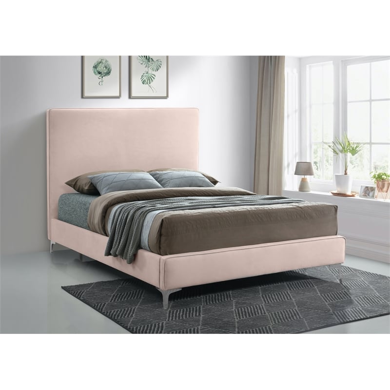 Meridian Furniture Geri Pink Velvet King Bed with Gold and Chrome Legs Included