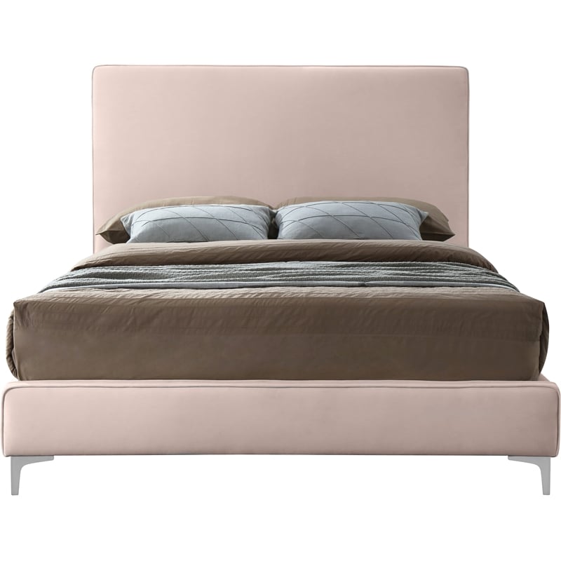 Meridian Furniture Geri Pink Velvet King Bed with Gold and Chrome Legs Included