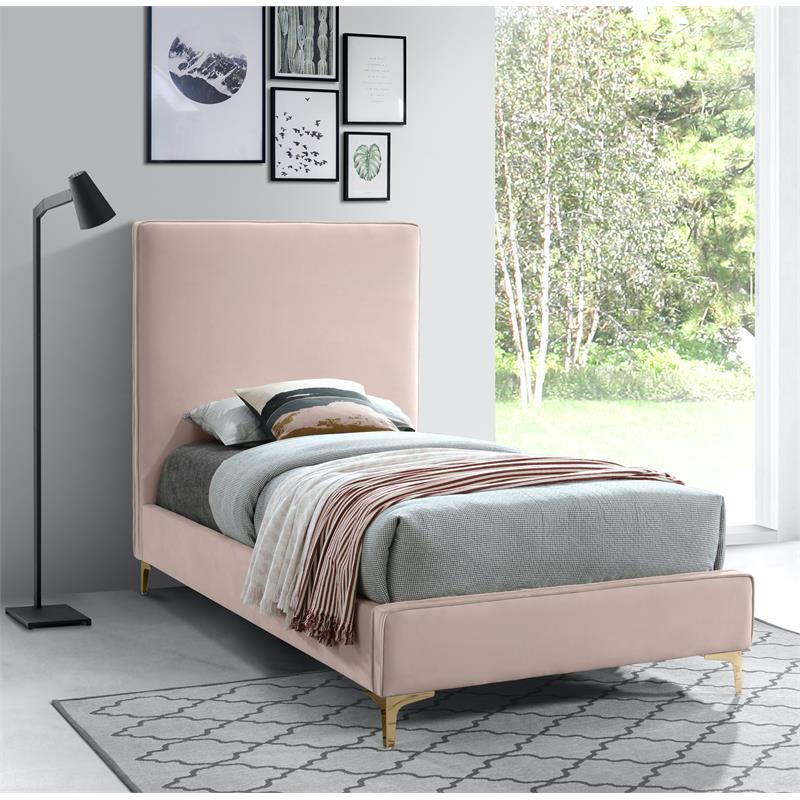 Meridian Furniture Geri Pink Velvet Twin Bed withGold and Chrome Legs Included