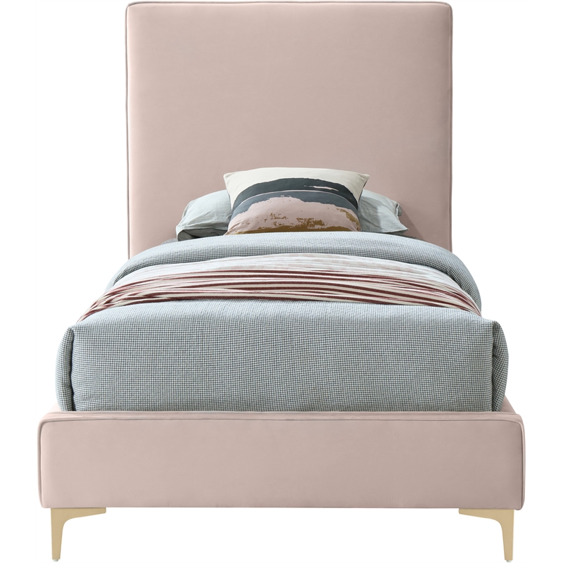 Meridian Furniture Geri Pink Velvet Twin Bed withGold and Chrome Legs Included