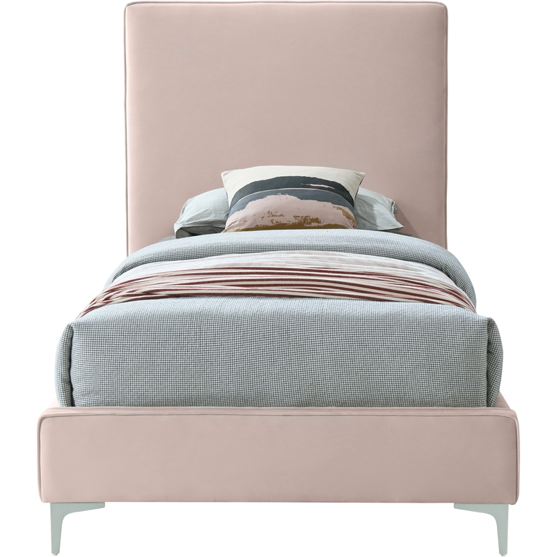Meridian Furniture Geri Pink Velvet Twin Bed withGold and Chrome Legs Included