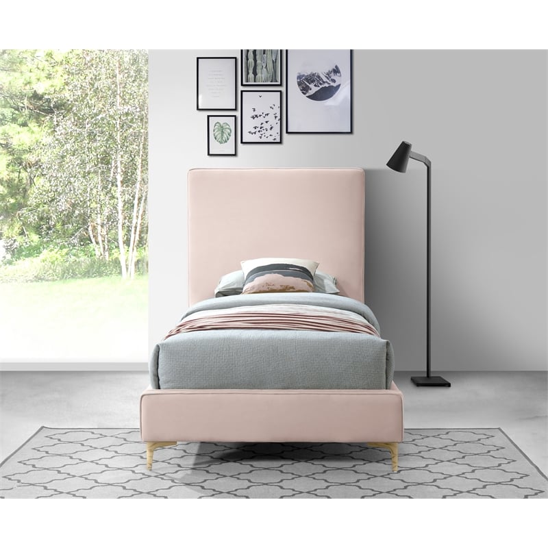 Meridian Furniture Geri Pink Velvet Twin Bed withGold and Chrome Legs Included