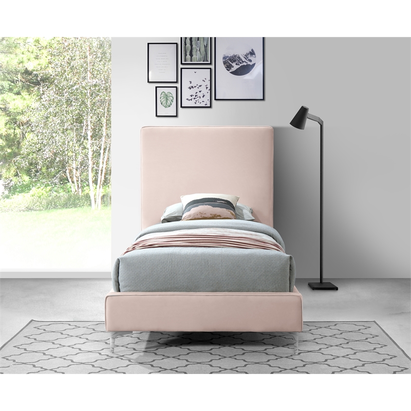 Meridian Furniture Geri Pink Velvet Twin Bed withGold and Chrome Legs Included