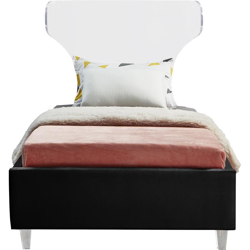 Meridian Furniture Ghost Black Velvet Twin Bed with Acrylic Headboard and Legs