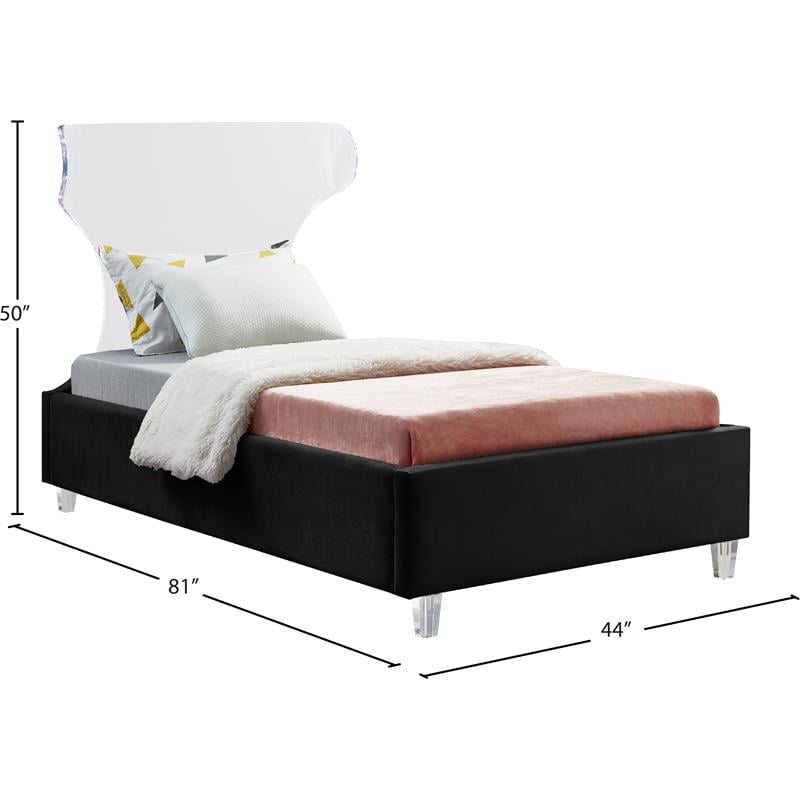 Meridian Furniture Ghost Black Velvet Twin Bed with Acrylic Headboard and Legs