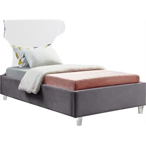 Meridian Furniture Ghost Gray Velvet Twin Bed with Acrylic Headboard and Legs