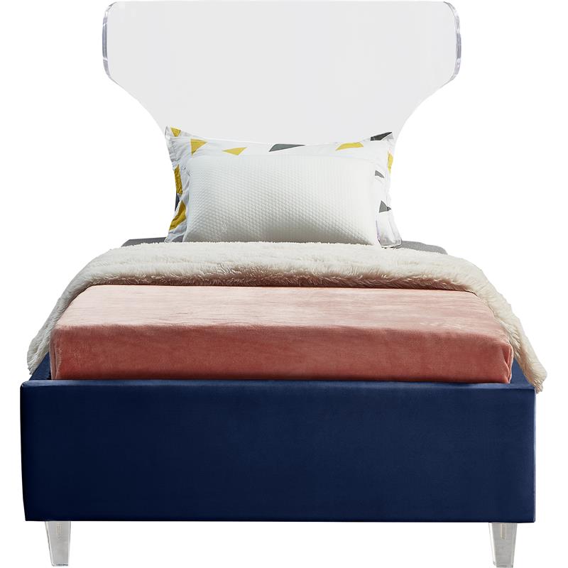 Meridian Furniture Ghost Navy Velvet Twin Bed with Acrylic Headboard and Legs