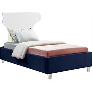 Meridian Furniture Ghost Navy Velvet Twin Bed with Acrylic Headboard and Legs