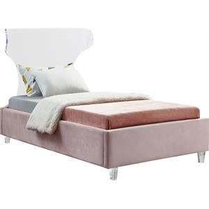 Meridian Furniture Ghost Pink Velvet Twin Bed with Acrylic Headboard and Legs