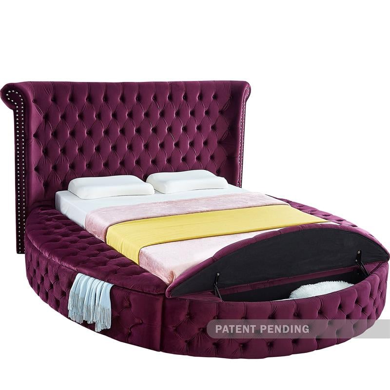 meridian furniture luxus purple velvet queen bed