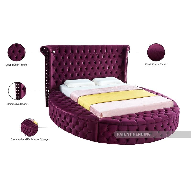 meridian furniture luxus purple velvet queen bed