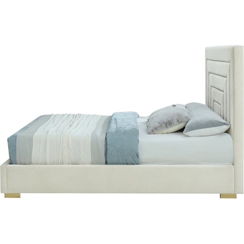Meridian Furniture Nora Cream Velvet King Bed with Gold/Chrome Legs Included