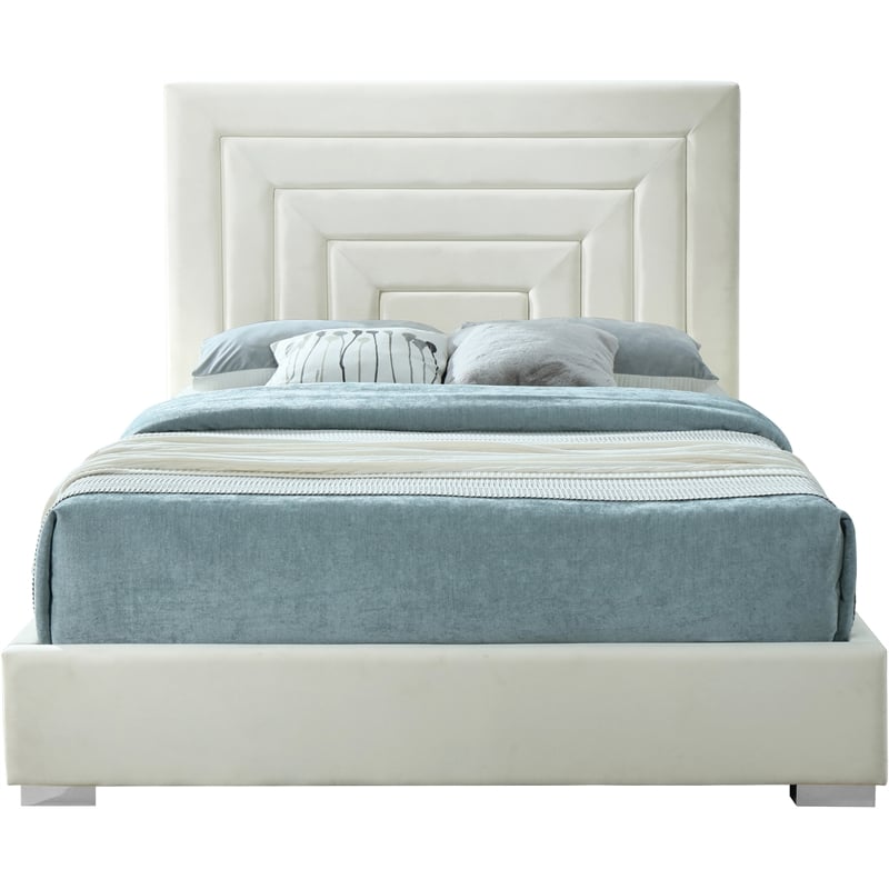 Meridian Furniture Nora Cream Velvet Queen Bed with Gold/Chrome Legs Included