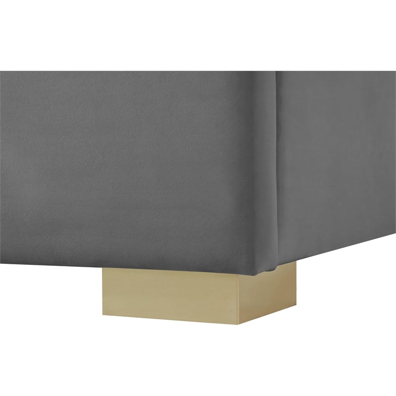 Meridian Furniture Nora Gray Velvet Queen Bed with Gold/Chrome Legs Included