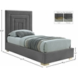 Meridian Furniture Nora Gray Velvet Twin Bed with Gold/Chrome Legs Included