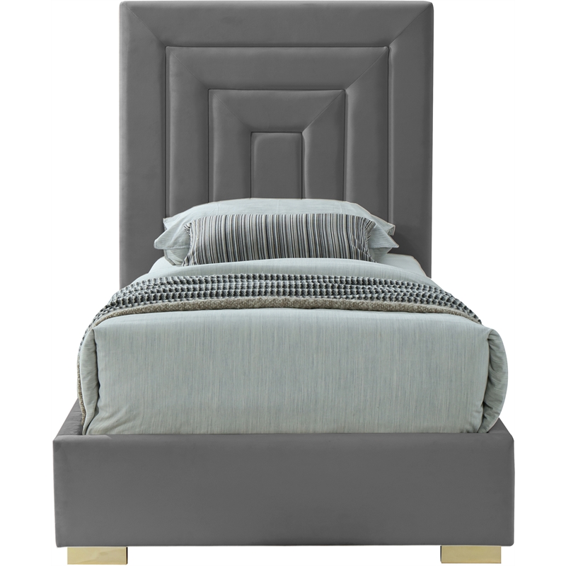Meridian Furniture Nora Gray Velvet Twin Bed with Gold/Chrome Legs Included