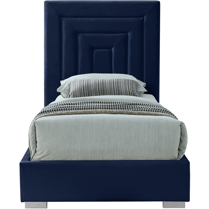 Meridian Furniture Nora Navy Velvet Twin Bed with Gold/Chrome Legs Included