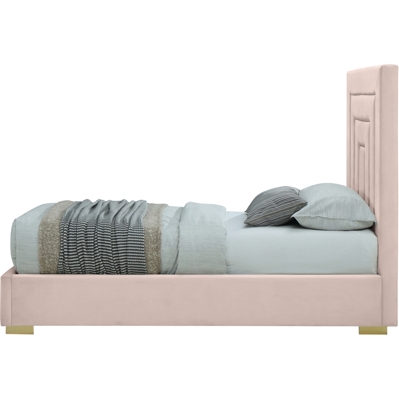Meridian Furniture Nora Rich Pink Velvet Twin Bed with Gold/Chrome Legs Included