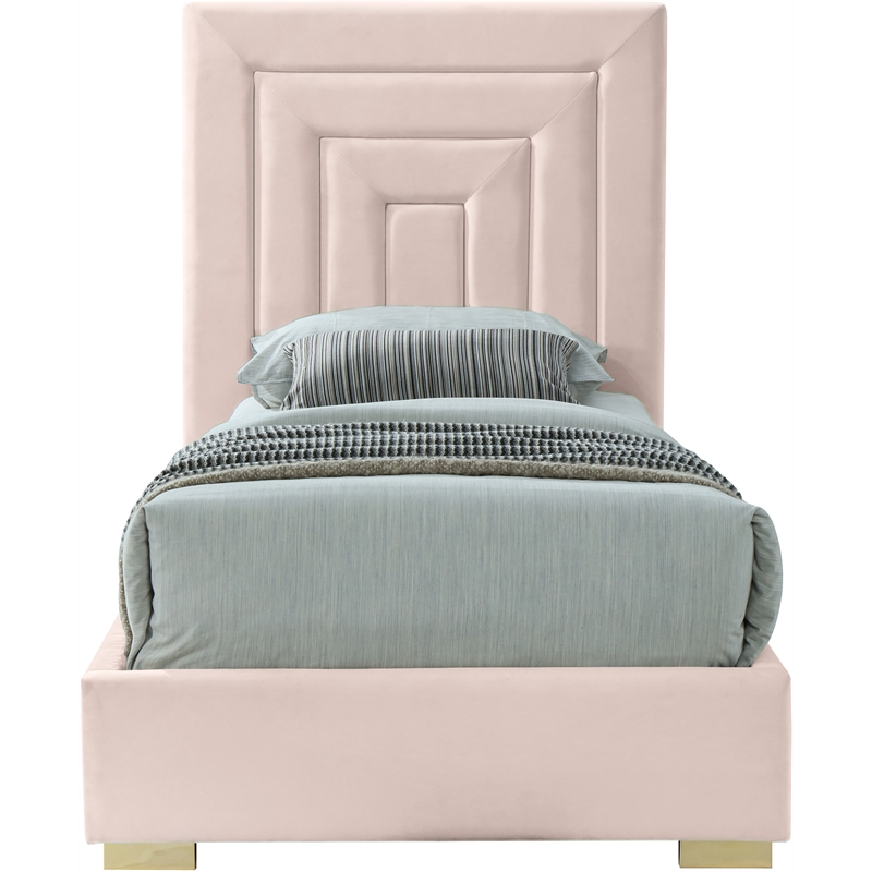 Meridian Furniture Nora Rich Pink Velvet Twin Bed with Gold/Chrome Legs Included