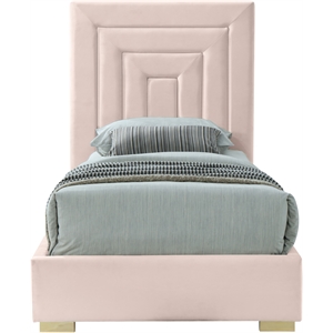 Meridian Furniture Nora Rich Pink Velvet Twin Bed with Gold/Chrome Legs Included