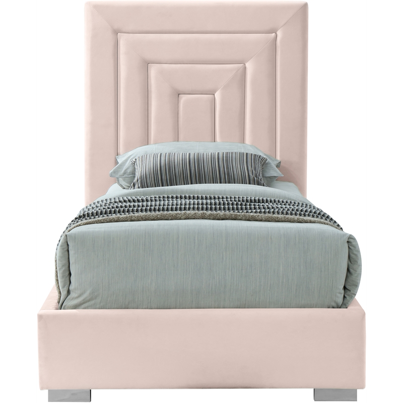 Meridian Furniture Nora Rich Pink Velvet Twin Bed with Gold/Chrome Legs Included