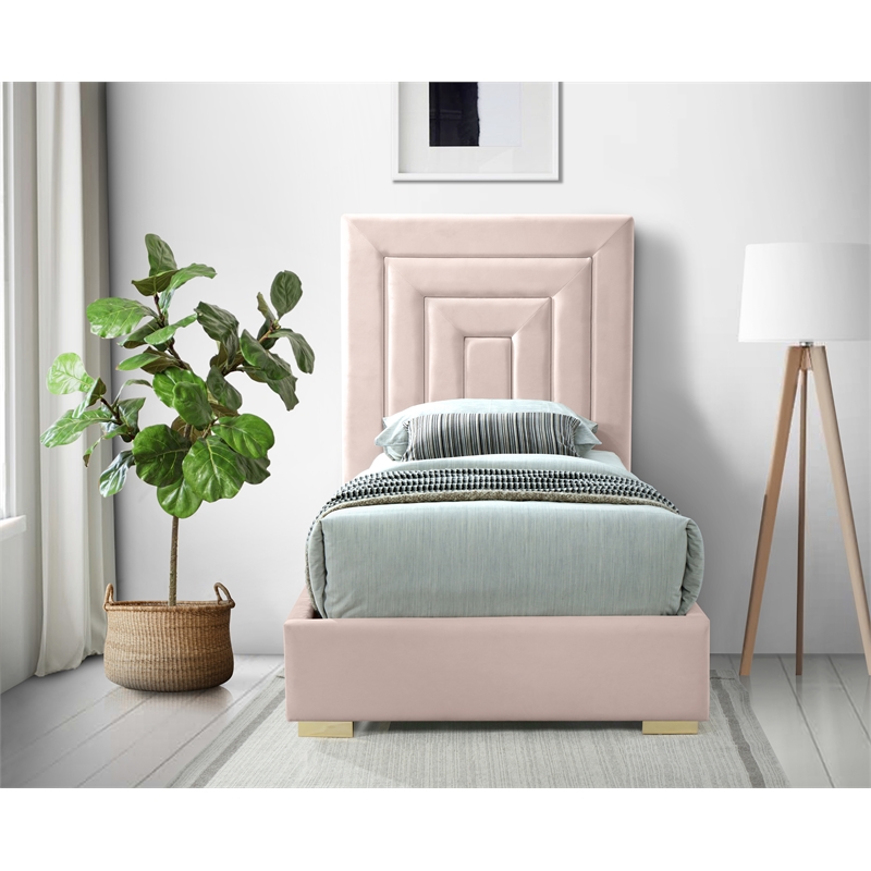 Meridian Furniture Nora Rich Pink Velvet Twin Bed with Gold/Chrome Legs Included