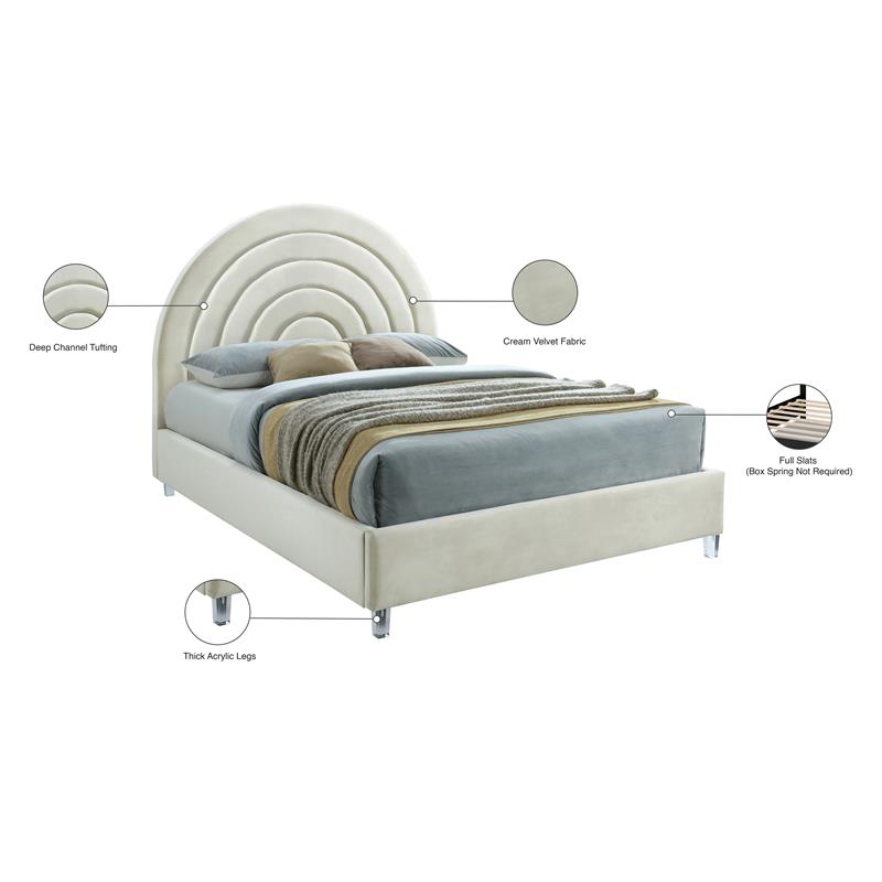 Meridian Furniture Rainbow Cream Velvet Queen Bed in Acrylic Finish