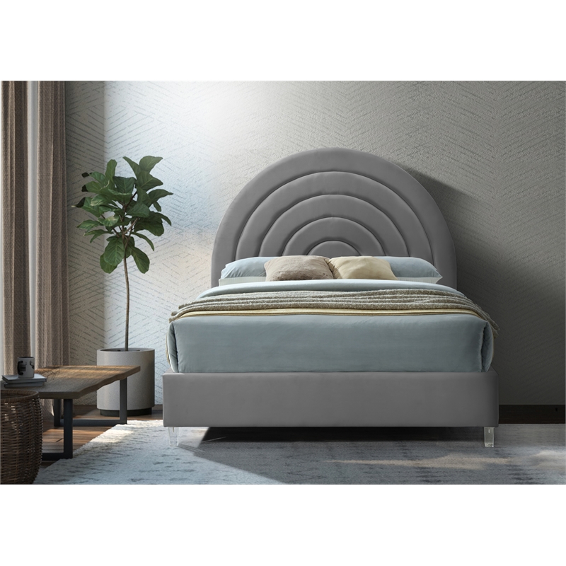 Meridian Furniture Rainbow Gray Velvet Full Bed in Acrylic Finish