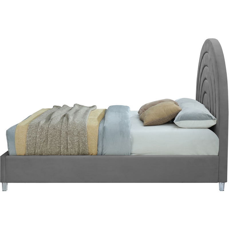 Meridian Furniture Rainbow Gray Velvet Queen Bed in Acrylic Finish