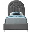 Meridian Furniture Rainbow Gray Velvet Twin Bed in Acrylic Finish