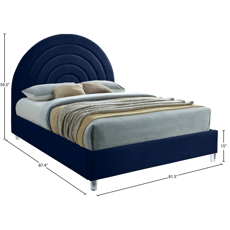 Meridian Furniture Rainbow Navy Velvet King Bed in Acrylic Finish