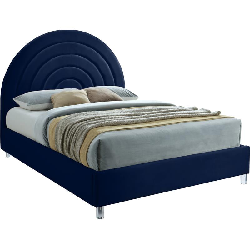 Meridian Furniture Rainbow Navy Velvet Queen Bed in Acrylic Finish