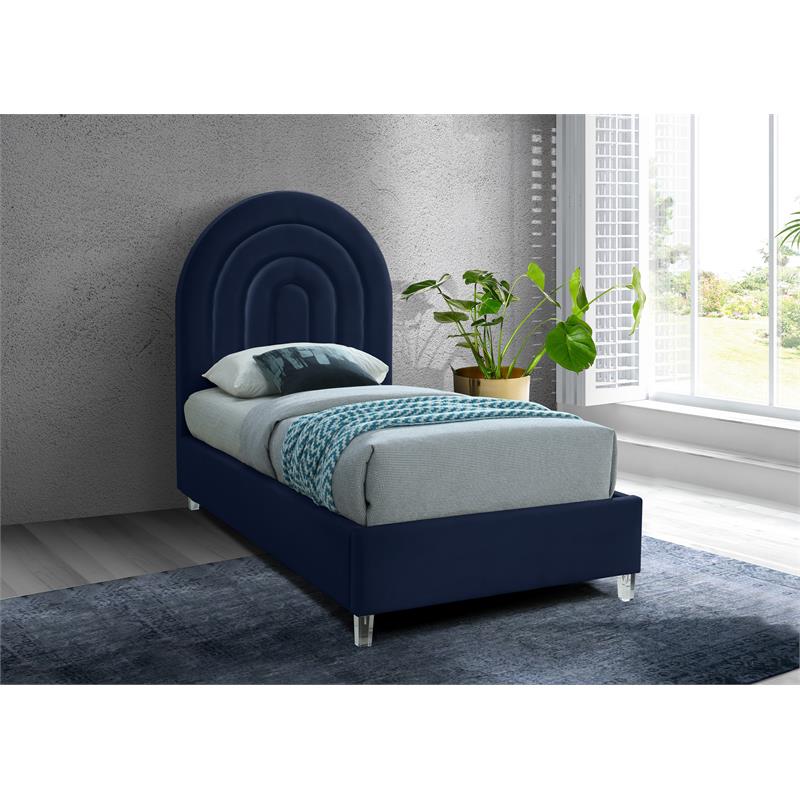 Meridian Furniture Rainbow Navy Velvet Twin Bed in Acrylic Finish