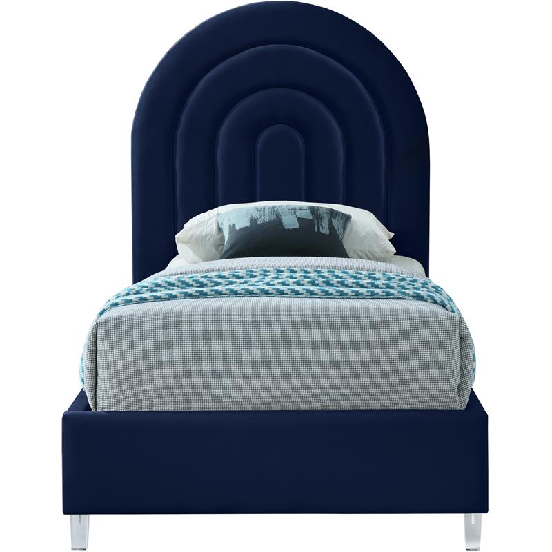 Meridian Furniture Rainbow Navy Velvet Twin Bed in Acrylic Finish