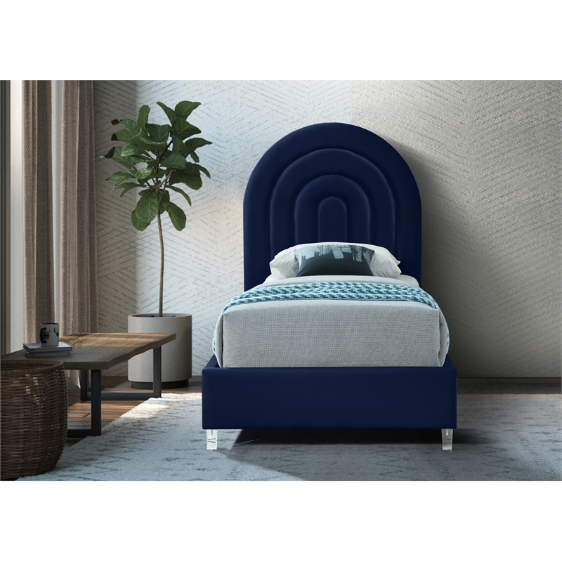 Meridian Furniture Rainbow Navy Velvet Twin Bed in Acrylic Finish