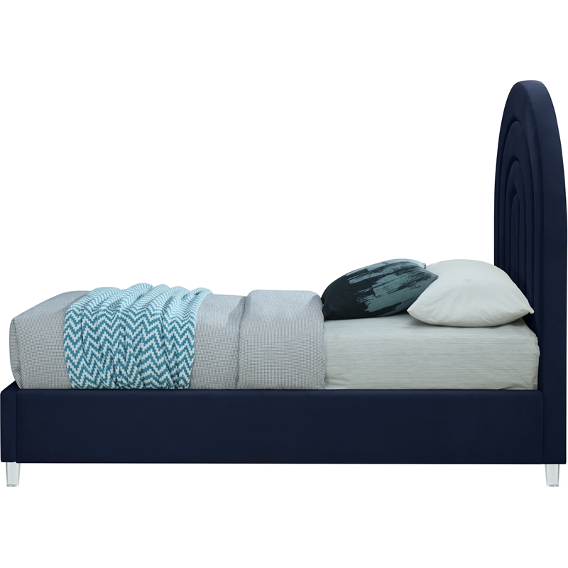 Meridian Furniture Rainbow Navy Velvet Twin Bed in Acrylic Finish