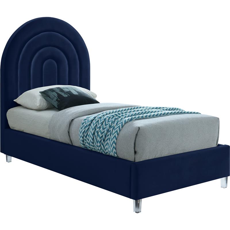 Meridian Furniture Rainbow Navy Velvet Twin Bed in Acrylic Finish