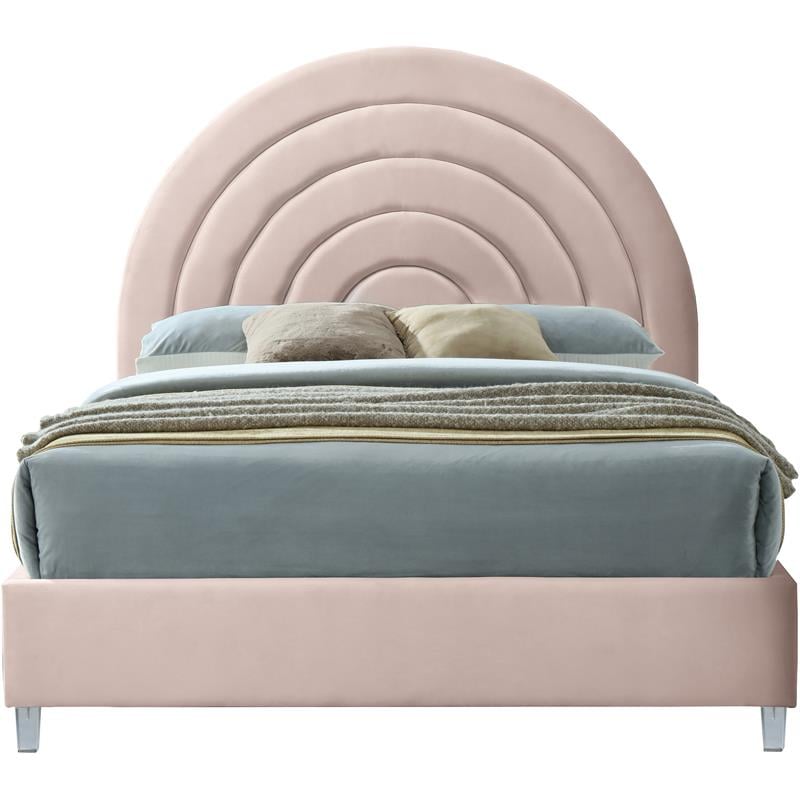 Meridian Furniture Rainbow Pink Velvet Full Bed in Acrylic Finish