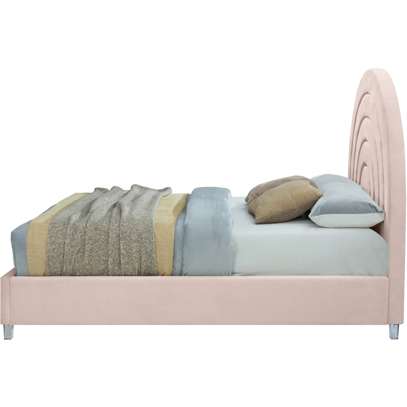 Meridian Furniture Rainbow Pink Velvet Queen Bed in Acrylic Finish