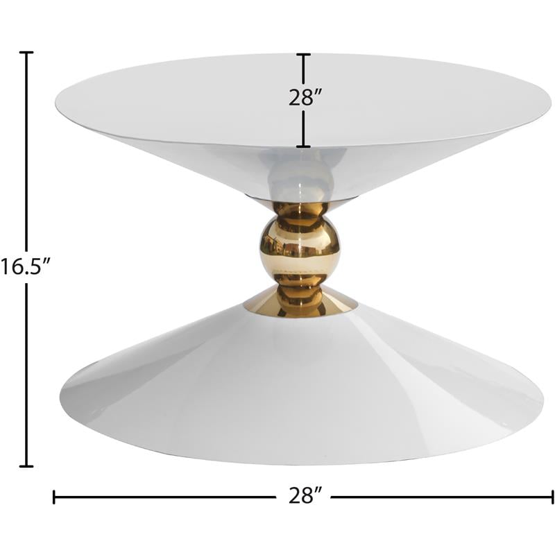 Meridian Furniture Malia White and Gold Metal Hourglass Shaped Coffee Table