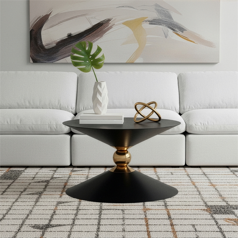 Meridian Furniture Malia Black and Gold Metal Hourglass Shaped Coffee Table